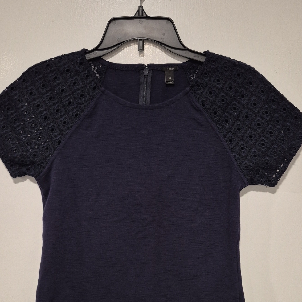 J. Crew Navy Eyelet Short Sleeve Crew Top